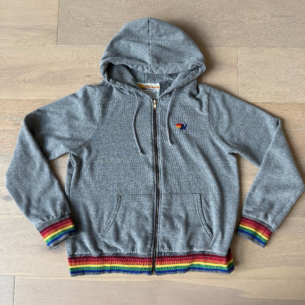Aviator Nation Rainbow Rib Zip Hoodie in Heather Grey sz LG - Picture 2 of 6